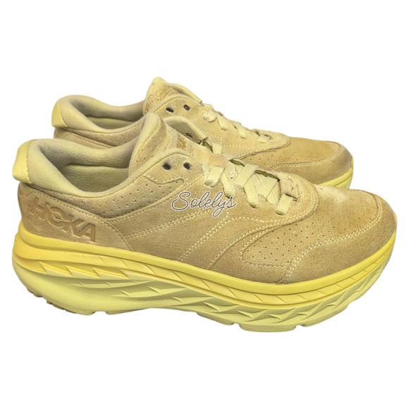 HOKA ONE Bondi L Suede Celery Lima Bean Green Yellow Sneaker Mens 10 Womens 11 - Picture 4 of 12